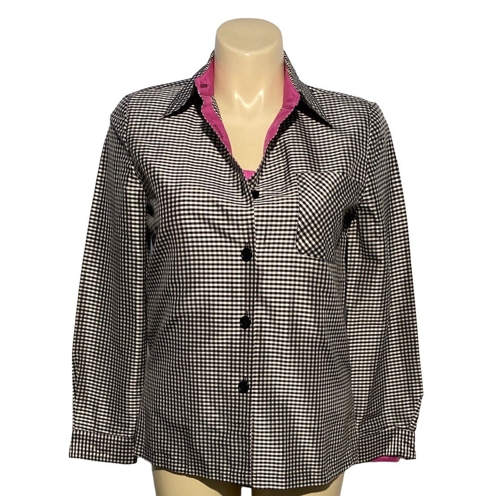 Shomi Miller 2 Piece Set Hot Pink Cami + Shirt 12 100% Silk White Black‎ Checker